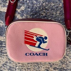Coach Pink Crossbody Bag with Ski Design